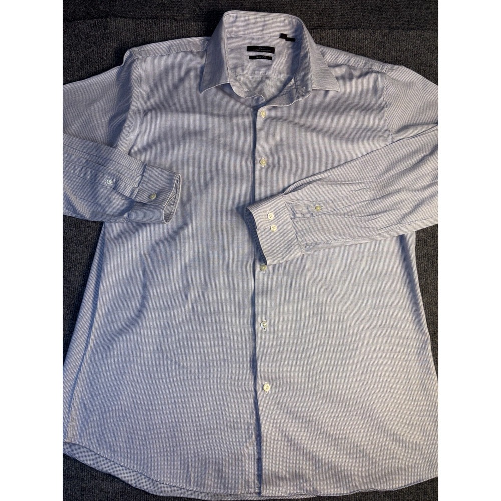 Marc Anthony Dress Shirt Mens Size 17 Blue Striped Slim Fit Collared Button Down